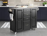 Home Styles Large Mobile Create-a-Cart Black Finish Two Door Cabinet Kitchen Cart with Stainless Steel Top, Adjustable Shelving, Four Large Utility Drawers homestyles