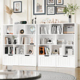 Toy Storage Organizer, Kids Bookshelf and Toy Storage with 2 Movable Drawers, Toy Chest Shelf Organizer with Hidden Wheels and 8 Storage Cubbies, Multifunctional Toy Organizer for Playroom, White Vabches