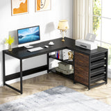 Tribesigns L Shaped Computer Desk with Storage Drawers, 59 inch Corner Desk with Shelves, Reversible L-Shaped Office Desk Study Writing Table Workstation for Home Office, Black Tribesigns