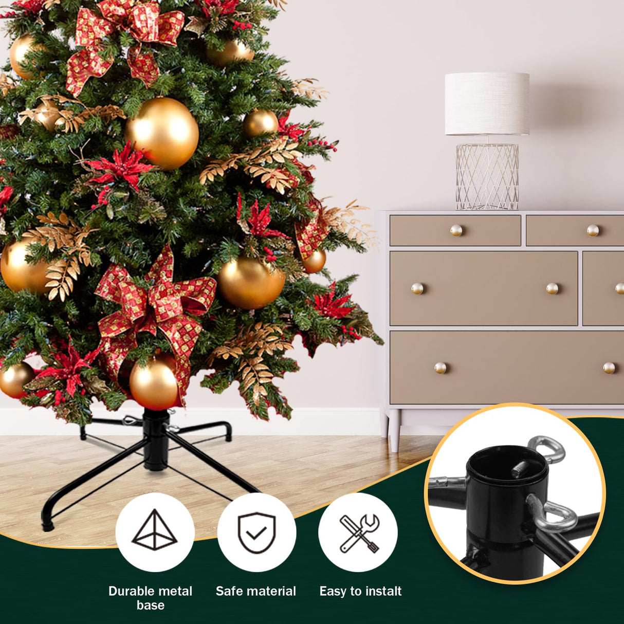 DIDOSJME Metal Chritstmas Tree Stand, 16.3 Inch Christmas Tree Stand for 3 to 7ft Christmas Trees,fits 0.5-1.35 inch Pole,Folding Christmas Tree Stand DIDOSJME
