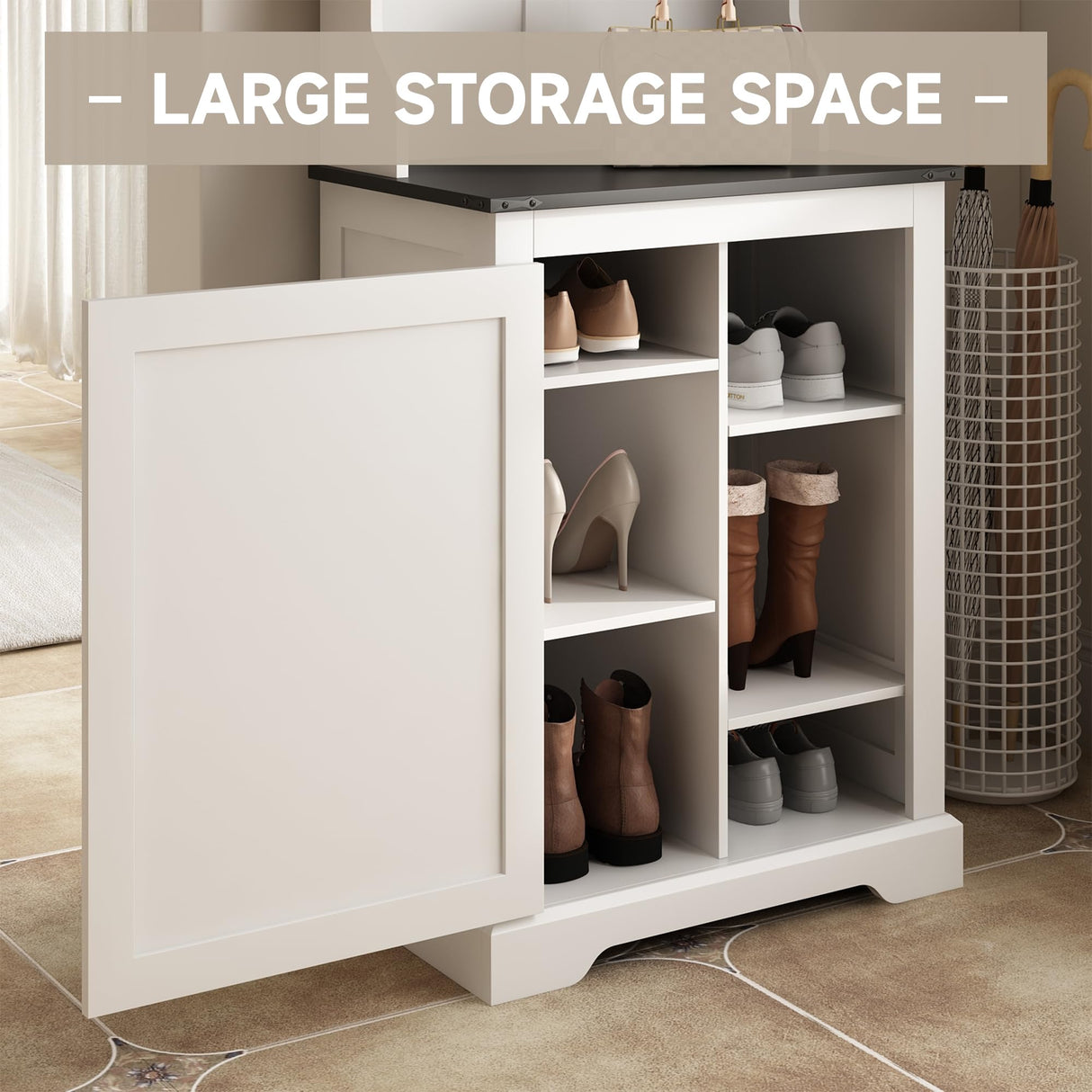 Maupvit Farmhouse Narrow Coat Rack with Shoe Storage, 6 Shoe Cubbies & 5 Coat Hooks, Entryway Furniture with Hall Tree, Ideal for hallways, living rooms and Mudrooms. Maupvit