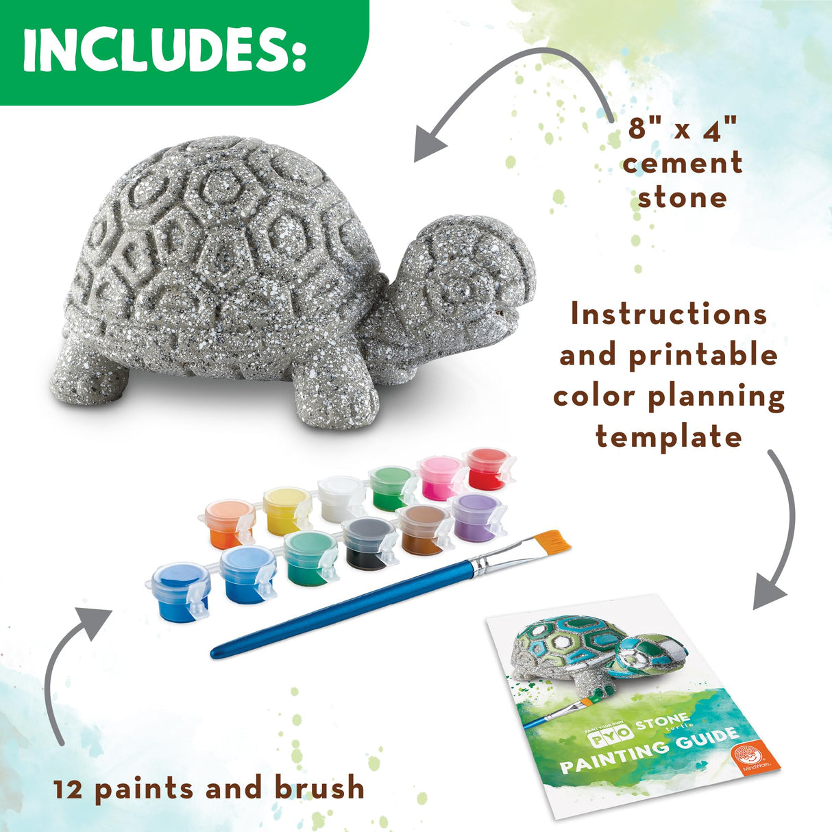 MindWare Paint Your Own Stone Decor: Box Turtle - DIY Craft Kit for Kids Includes Weather Resistant Stone, Paints and Brushes MindWare