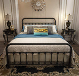 YALAXON Vintage Sturdy Queen Size Metal Bed Frame with Headboard & Footboard - No Box Spring Needed, Black YALAXON
