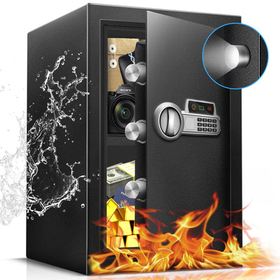 Fdsutvit Safe Box 2.2 Cu Ft, Steel Security with Digital Electronic Keypad, Safety Lock Box, Sensor Light, Removable Shelf, Home Safe for Valuables Documents Money Jewelry Guns