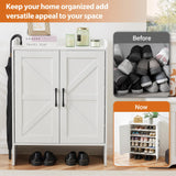 Mericonia Farmhouse Shoe Cabinet with Doors, Modern Large 5-Tier Shoe Storage Cabinet with Adjustable Shelves, Wooden Shoe Organizer for Entryway, Hallway, Closet, Bedroom, Living Room, White Mericonia