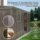 Domi 12x16FT Lean-to Sunroom, Wall Mounted Solarium with Galvanized Steel Sloping Roof, Moveable PVC Screen, Front Door&Side Sliding Door, Outdoor Permanent Gazebo Against Wall Sun Room for Patio Deck domi outdoor living