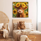 KINPLUB Highland Cow Diamond Art Kits for Adults Beginners, Cow Sunflowers Diamond Painting Kits for Adults, DIY Full Drill Round Gem Art Dots for Home Wall Decor 12x12 Inch KINPLUB