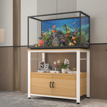 Avolander Fish Tank Stand Metal Aquarium Stand with Cabinet Accessories Storage 40-50 Gallon, Double Layer Metal with Storage Weight Capacity 760lbs, White Walnut Brown - WoodArtSupply