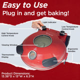 CULINARY CHEF Electric Pizza Oven with Ceramic Stone, Viewing Window, Adjustable Heat Control, Timer and 1200W Baking Power, DIY Homemade Pizzeria, Large 12” Pie Capacity (Red) CULINARY CHEF