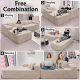 Boneless Modular Sectional Sofa, Cloud Couch with Left Facing Chaise, Oversized Deep Seat, L-Shaped, Soft Corduroy Fabric, Sectional Couch for Living Room -Beige NMXUXMN