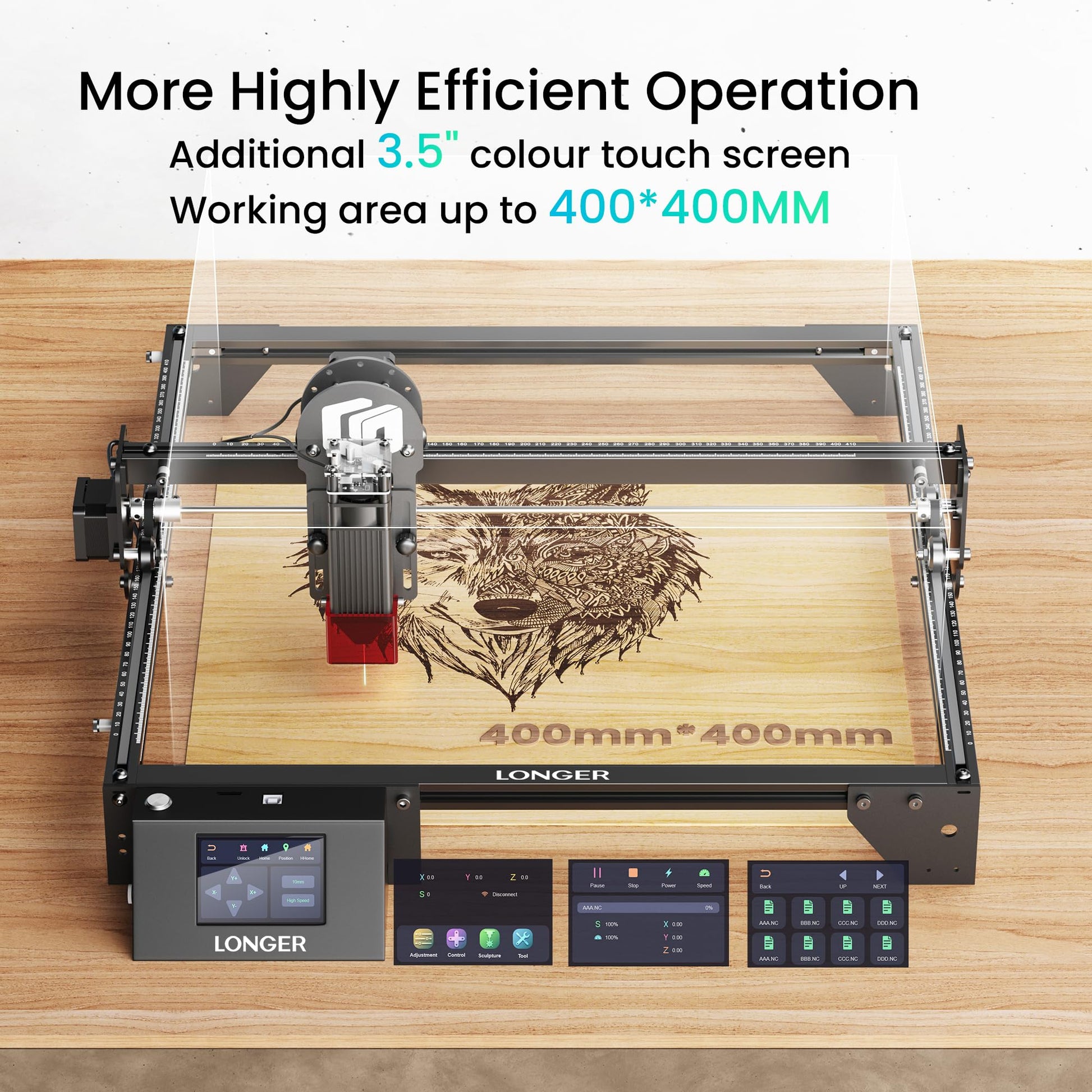 LONGER Laser Engraver Ray5 5W Higher Accuracy DIY Laser Engraving Machine with 3.5" Touch Screen,Offline Usage Laser Cutter,400x400mm,0.08mm Laser Spot, CNC Laser Cutter for Wood Metal Acryli - WoodArtSupply