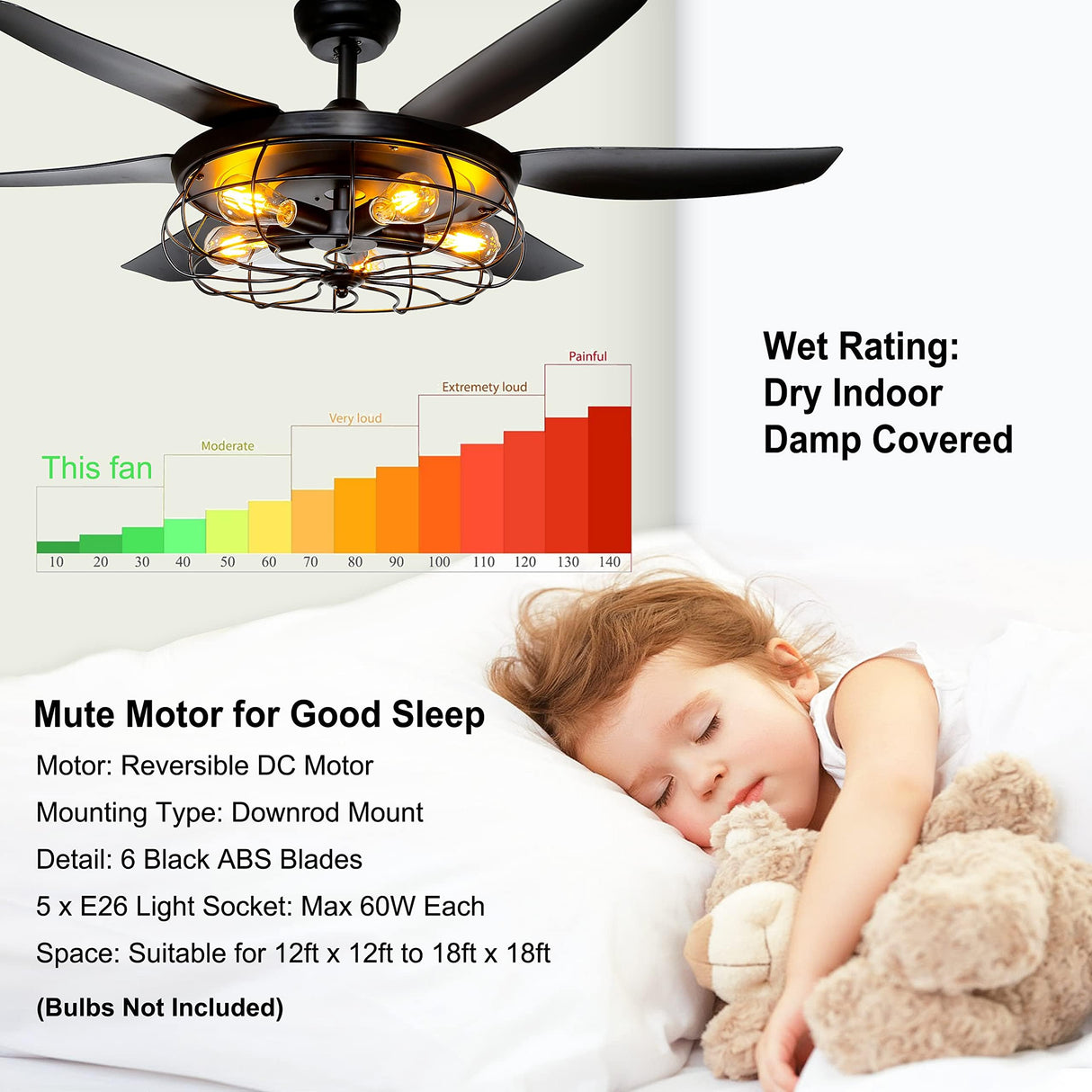 Ohniyou Ceiling Fans with Lights and Remote - 52 Inch Farmhouse Ceiling Fan with Caged Light Fixture - Black Industrial Outdoor Ceiling Fan Lights for Patio, Living Room, Kitchen & Bedroom Ohniyou