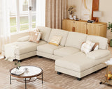 JUMMICO Sectional Couches for Living Room, U Shaped Couch with Chenille Fabric, 4 Seat Modern Sofa with Removable Pillows for Apartment and Small Space (Corduroy, Beige) JUMMICO