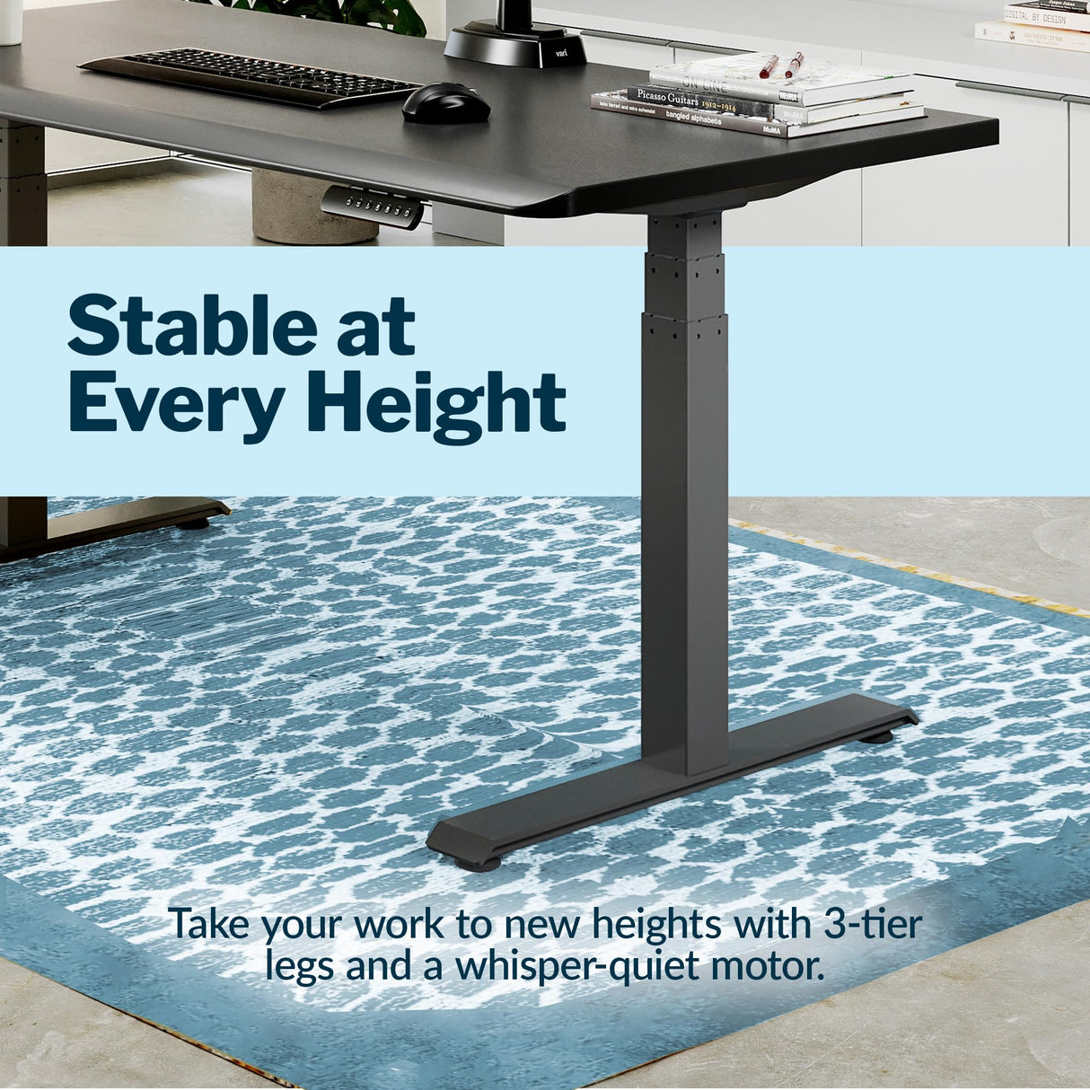 Vari ComfortEdge 60x30 Adjustable Desk - Electric Adjustable Height Standing Desk, Black - Sloped Ergonomic Front Edge and Stable T-Style Legs - Easy Vari