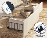 AMERLIFE King 47.2" H Bed Frame with Hidden Space Bookcase Headboard and Charging Station, Beds with 2 Storage Drawers and Wood Slats, No Box Spring Needed, White & Barnwood AMERLIFE