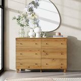 WAMPAT Dresser with 6 Drawers for Bedroom, Wooden Kids Dressers with Wide Chest of Drawers, Modern Closet Storage Organizer Furniture with Solid Wood Legs for Living Room, Hallway, Nursery, Oak Brown WAMPAT