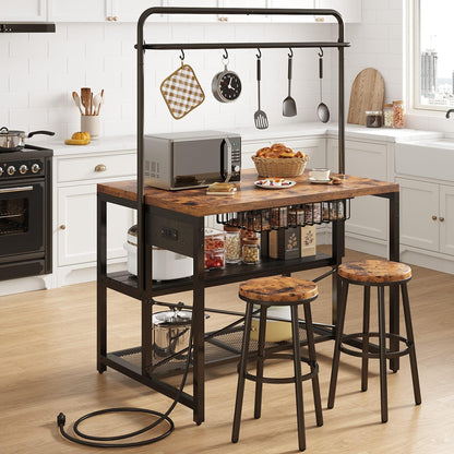 Jocoevol Kitchen Island with Storage, Bakers Rack with Power Outlet, Island Table for Kitchen, Bakers Rack with Storage, Large Kitchen Island Table, Coffee Bar Table with Shelf,5 Racks, Rustic Brown