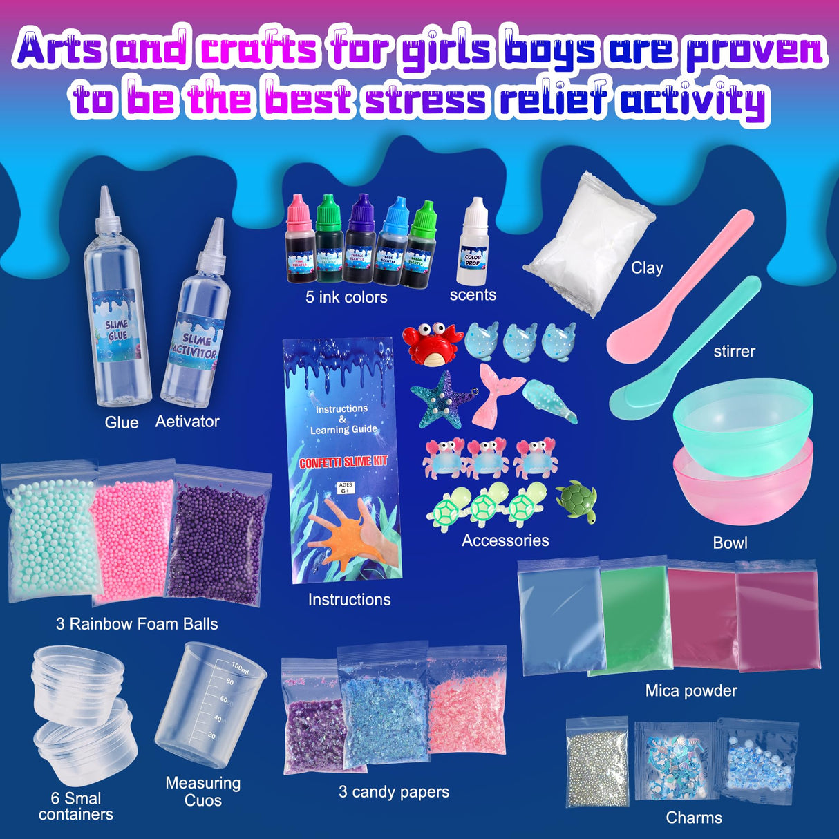 Ocean Slime Kit for Boy and Girls,Non Sticky,Super Soft Sludge Toy,Birthday Gifts for Kids 4-12,Soft Shiny Metal Clay Toy Girls & Boys fsutvitg