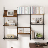 GILLAS Wall Mounted Floating Shelves, 8 Tier Wall Mounted Storage Shelves, Industrial Rustic Bookshelf with Adjustable Metal Brackets, Display Rack for Living Room, Bedroom, Kitchen, Home Office GILLAS