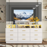 knoworld White 9 Drawer Dressers for Bedroom, Modern Large Dresser with LED Light and Power Outlet, Wooden Long Dresser, Triple Dresser for Bedroom, Living Room, Entryway, Hallway knoworld