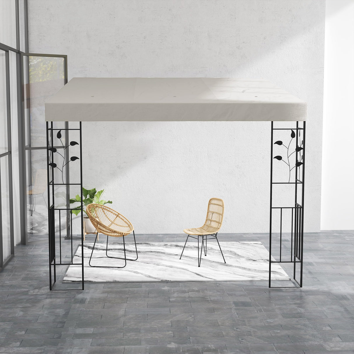 Outsunny 10' x 10' Outdoor Pergola Canopy, Metal Patio Canopy with Weather-Resistant Fabric and Drainage Holes for Backyard, Garden, Porch, Beach, Cream White Outsunny