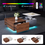 Svimi Modern Lift Top Coffee Table & 65" TV Stand Set of 2, Extendable LED Entertainment Center with Power Outlets/Hidden Storage(Walnut Brown & White Coffee Table + Walnut Brown TV Stand) Svimi