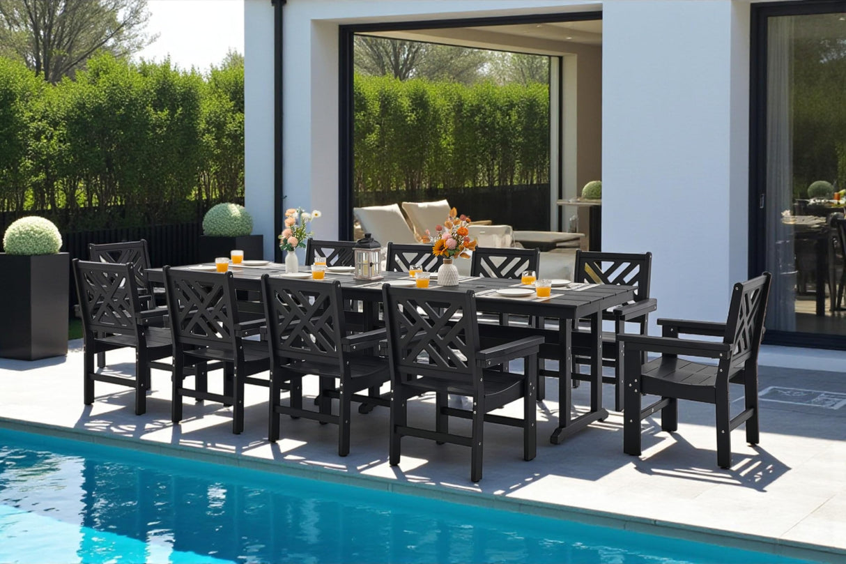 AXMOLM 12 Piece HDPE Outdoor Dining Set for 10, Patio HDPE Furniture Set with 2 Table and Umbrella Hole, Outdoor Table and Chairs for Garden, Poolside, Backyard, Deck AXMOLM