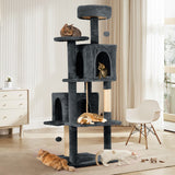 TSCOMON 58.5inch Large Cat Tree Tower Condo for Indoor Cats, Soft Plush Multi-Level Climbing Tree Cat House with 1 360° Rotating Cat Cave, Scratching Post, More Entrance/Exit, Sisal Rope, Grey Black TSCOMON