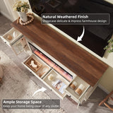 OKD Fireplace TV Stand for 80 Inch TV, Farmhouse Entertainment Center with 42" Fireplace & LED Lights, Modern Media Console Table with Storage Drawers & Cabinets for Living Room, Antique White OKD