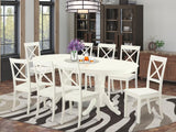 East West Furniture VABO9-LWH-W 9 Piece Modern Dining Table Set Includes an Oval Wooden Table with Butterfly Leaf and 8 Kitchen Dining Chairs, 40x76 Inch, Linen White East West Furniture