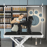 Heavy Duty Electric Lifting Pet Dog Grooming Table for Large Dogs with Overhead Arm, Anti-Skid Rubber Desktop and Powerful Motor, 50'' / White JINTANGLI PET
