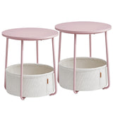 VASAGLE Nightstands, Set of 2 Bedside Tables with Fabric Basket, Small Round Side Tables, End Tables, for Bedroom, Jelly Pink and Cream White ULCT668R01 VASAGLE