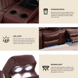 YIORTWO Power Recliner Sofa Set - Breathable Leather Power Recliner Sofa,Living Room Furniture with USB Charging, LED Lights,Hidden Storage Buckets, Stainless Steel Cup Holders(Loveseat,Brown) YIORTWO