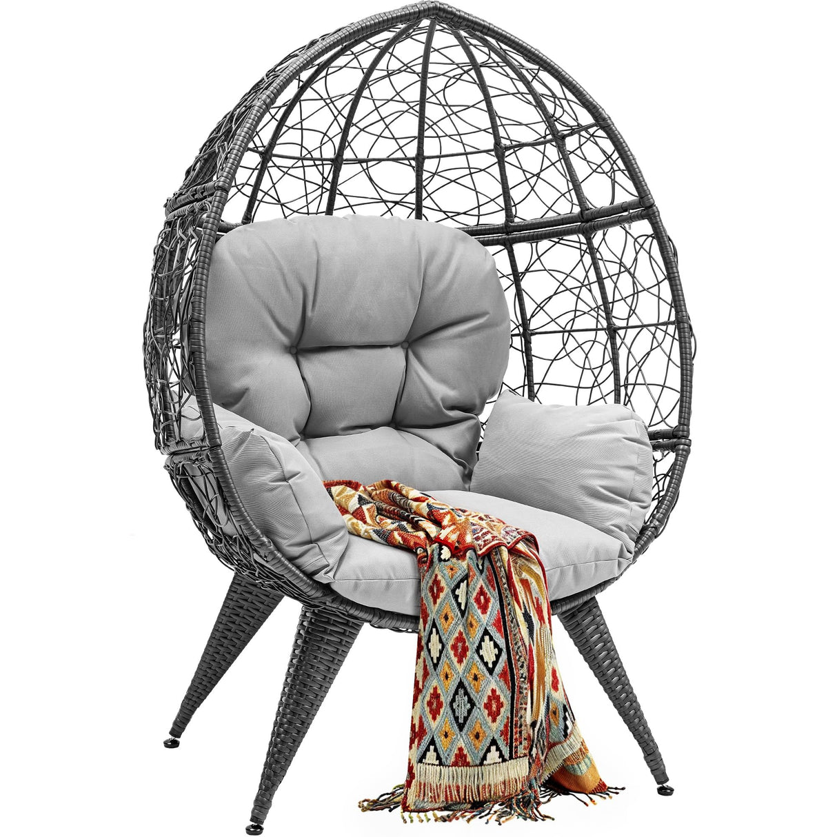 YITAHOME Oversized Wicker Egg Chair for Indoor and Outdoor Use with Stand, Cushion, and Leveling Feet, Large Lounger for Patio, Garden, Backyard, Balcony, Supports up to 330lbs, Grey YITAHOME