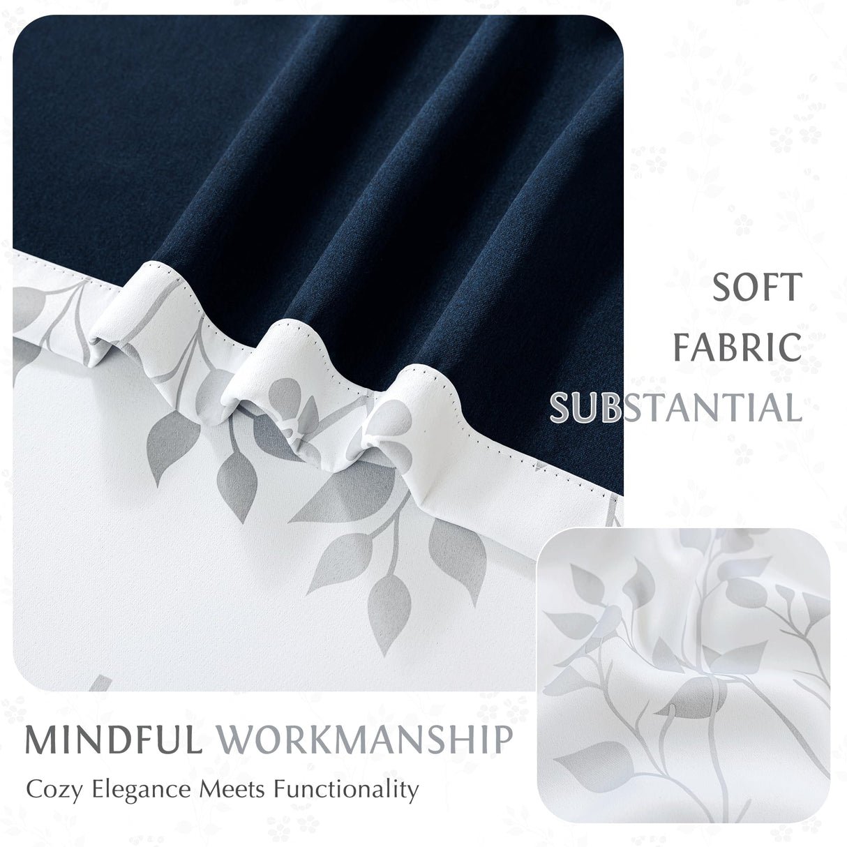 Beauoop Floral 100% Blackout Curtains 84 Inches Long 2 Panels for Bedroom Living Room Grey White Flower Patterned Room Darkening Thermal Insulated Soundproof Grommet Window Treatments Drapes, 52X84 Beauoop