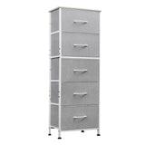 WLIVE Fabric Dresser, 5-Drawer Tall Dressers for Bedroom, Storage Dresser Organizer with Fabric Bins, Wood Top, Sturdy Steel Frame, Chest of Drawers for Closet, Hallway, Light Grey WLIVE