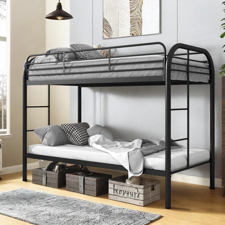 Flolinda Metal Bunk Bed Twin Over Twin, Heavy Duty Bunk Beds with 2 Ladders and 11.8" Full-Length Guardrail, Space-Saving Bunk Bed with Storage, No Box Spring Needed, Easy Assemble, Black Flolinda