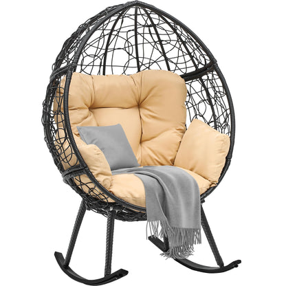 YITAHOME Rocking Egg Chair with Cushioned Comfort, 250lb Capacity, Anti-Slip, All-Weather Resilient Wicker Rattan Design for Indoor & Outdoor Relaxation Spaces, Beige