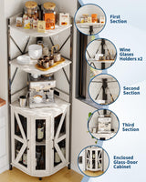 GAOMON 4-Tier Corner Wine Rack, Freestanding Foldable Bar Cabinet, Industrial Metal and Wood Wine Storage Shelf for Small Spaces, Living Room & Kitchen, Grey GAOMON