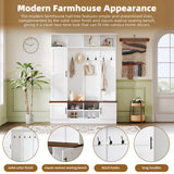 Entryway Hall Tree with Bench and Storage, 3-in-1 Hall Tree with 6 Coat Hooks, 2-Tier Shoe Storage, Top and Side Storage for Hallway, Entryway, Farmhouse White Harper & Bright Designs