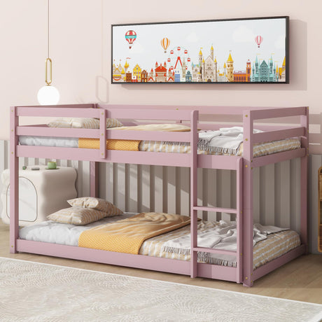 PVWIIK Bunk Bed Twin Over Twin with Ladder & Safety Guard Rails,Solid Wood Bunk Bed Frame for Kids,No Box Spring Needed, Pink PVWIIK