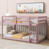 Harper & Bright Designs Low Bunk Beds Twin Over Twin Wood Twin Bunk Bed Frame with Safety Rail Ladder for Kids Bedroom Twin Floor Bunk Bed for Boys Girls Teens, Pink Harper & Bright Designs