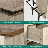 YITAHOME Home Bar Unit with LED Lights ＆ Drawer, Farmhouse Bar Cabinet with Glasses Holder and Wine Storage, Liquor Bar Table Mini Bar with Footrest for Living Room, Off White+Walnut Grain YITAHOME