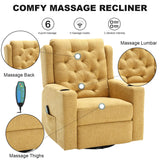 Comermax 330lbs Wide Seat Massage Swivel Rocker Recliners Oversized Yellow Manual Recliner Chairs with Cup Holders for Adults, Comfortable Reclining Rocking Glider Chair Comermax