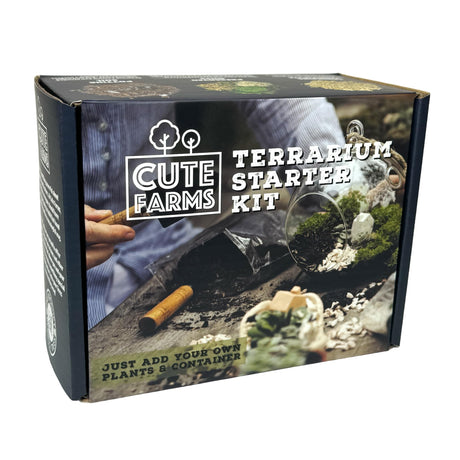 Cute Farms Terrarium Starter Kit | Moss, Vermiculite, Soil, Plant Food, Brush, Build and Care Guide | DIY Succulent Terrarium Kit for Adults and Kids Cute Farms