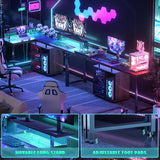 Cyclysio L Shaped Gaming Desk with Wood Cabinet, 58" Large Corner Desk with LED Lights & Power Outlet, Reversible Computer Desk with Monitor Stand, Home Office Desk 2 Person Corner Desk,Rustic Walnut Cyclysio