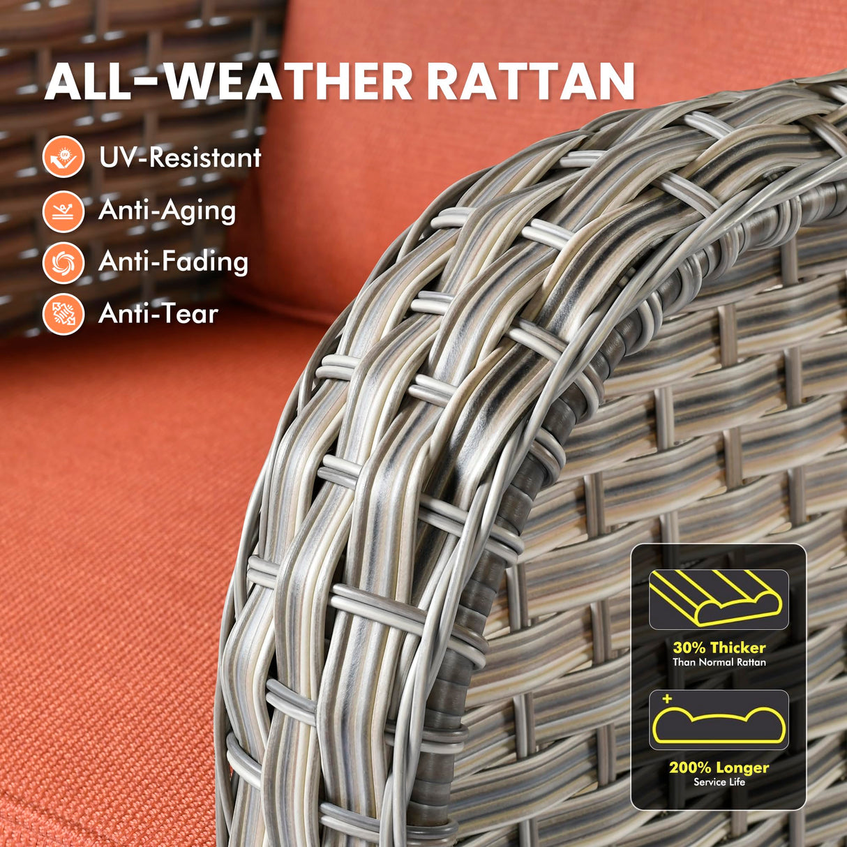 Outdoor Sectional Patio Furniture Set with Fire Pit Table and Swivel Rocking Chairs,11 Pieces Wicker Conversation Sets L Shaped Couch Out Door Sofa Outside Furniture for Garden Deck,Orange Red POUUIN