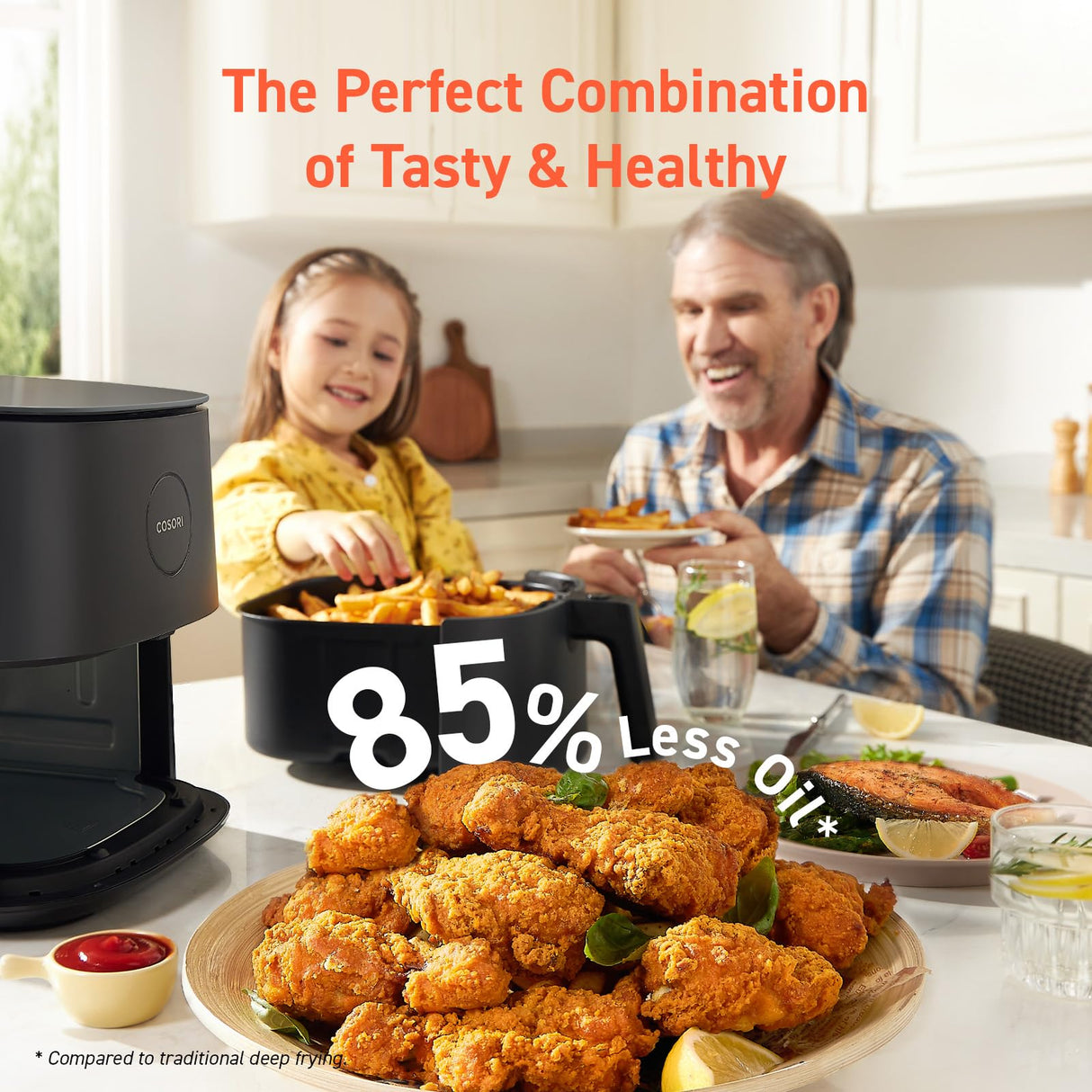 COSORI Air Fryer 9-in-1, Compact 5-Qt, Perect for Meat Enthusiasts with 450°F Max Heat Function, 130+ In-App Recipes, Little to No Oil, Easy Clean Glass Touch Panel & Nonstick Basket, Gray COSORI