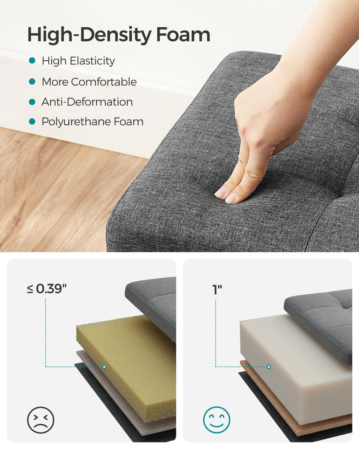 SONGMICS Storage Ottoman Bench, Foldable Foot Rest with Legs, 15 x 43 x 15.7 Inches, End of Bed Bench, Storage Chest, Load up to 660 lb, for Living Room, Bedroom, Entryway, Slate Gray ULSF018G01 SONGMICS