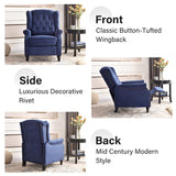 Wingback Pushback Recliner Chair, High Back Upholstered Armchair with Solid Wood Legs, Rivet Decoration, Blue Bonzy Home